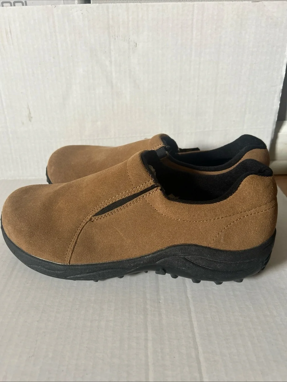 BRAZOS Steel Toe Slip Resistant Suede Work Shoes Size 10 Slip-on Brown Black NEW